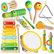 Coogam Wooden Musical Instruments for Toddlers, Tambourine Xylophone Castanet...