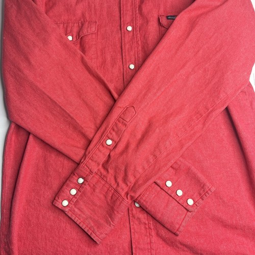 Wrangler Shirt Red LS Solid Western Pearl Snap Brushpopper VTG USA Made 16.5-35 - Picture 7 of 10