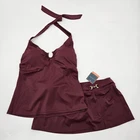 Lands' End Tankini Top Swim Skirt Set Swimsuit Women's size 10 Ruby Wine NEW NWT
