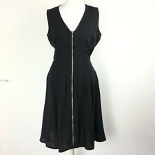 H&M Dress 8-10 36 Black Fit and Flare Full Zip Sleeveless LBD Date Evening Out
