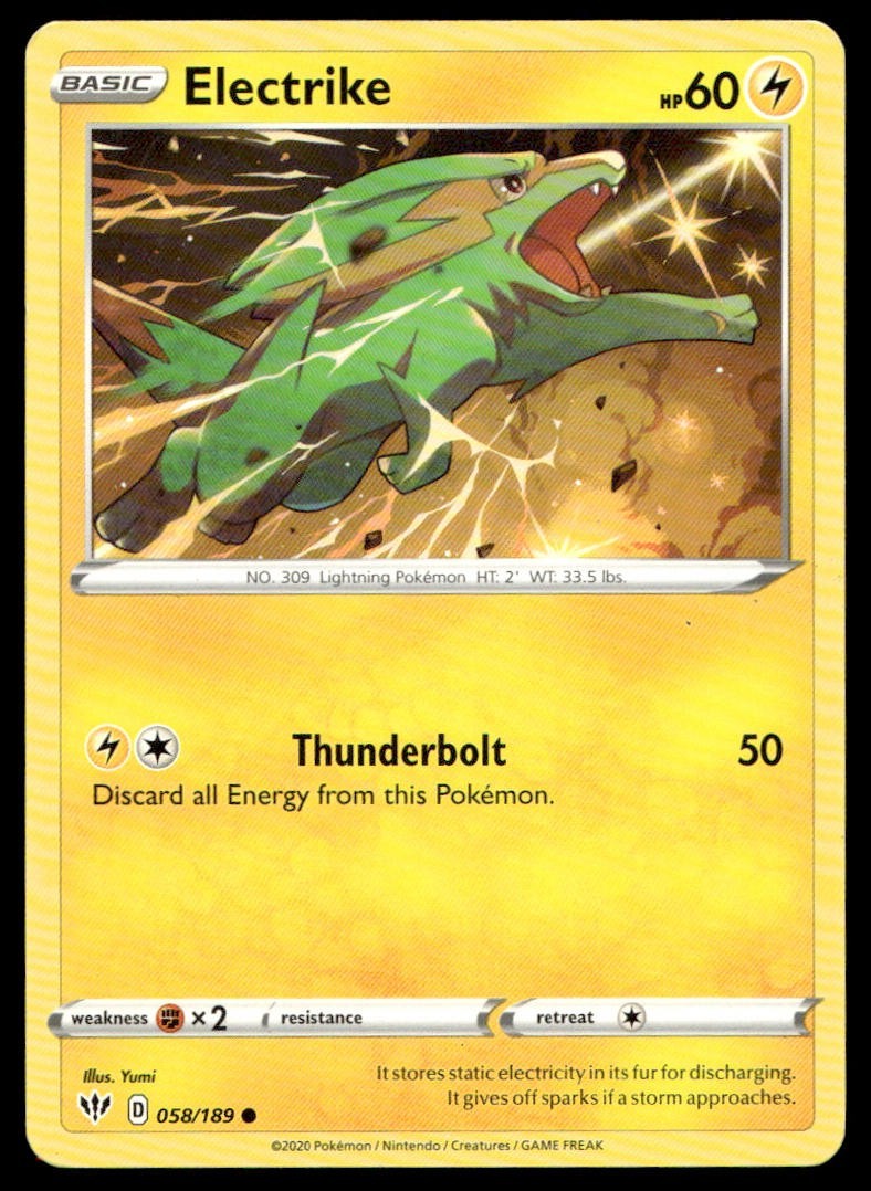 Electrike 58/189 Pokemon Card Darkness Ablaze Common 60 HP Lightly Played DL