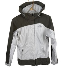 The North Face HyVent Womens Jacket Hooded Full Zip Gray White XS