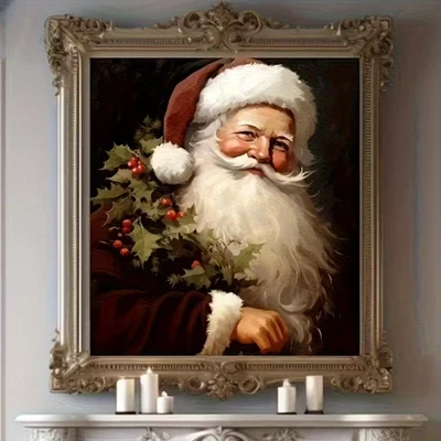 Vintage Santa Canvas Wall Art - Large Size Christmas Home Decor, Frameless