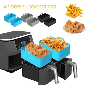 2Pcs Air Fryer Silicone Pot with Handle Heat Resistant Basket Pan for Baking Use