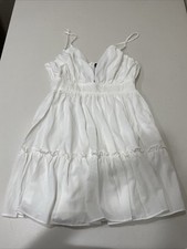 Pretty Little Thing White Ruched Frill Detail Strappy Skater Dress