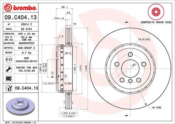 2X Bremsscheibe Hinten Brembo 09C40413 FÜR BMW Bremsscheiben Scheibenbremse-image
