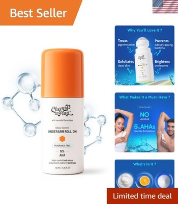 Fragrance-Free Underarm Roll-On with 5% AHA | Brightens & Exfoliates 1.35 fl oz