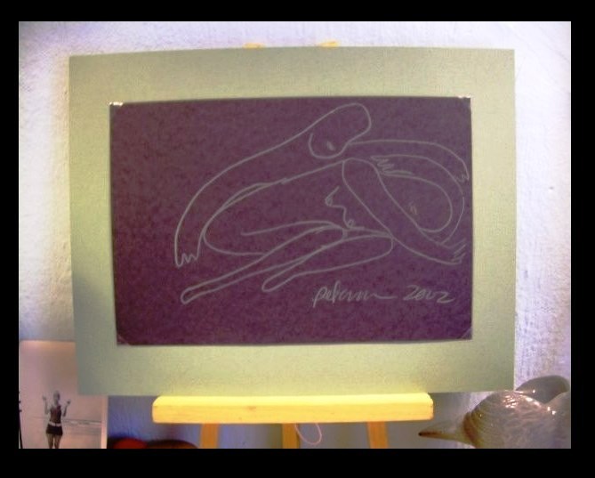 Embracing lovers loving on black paper nude ORIGINAL ART minimalist