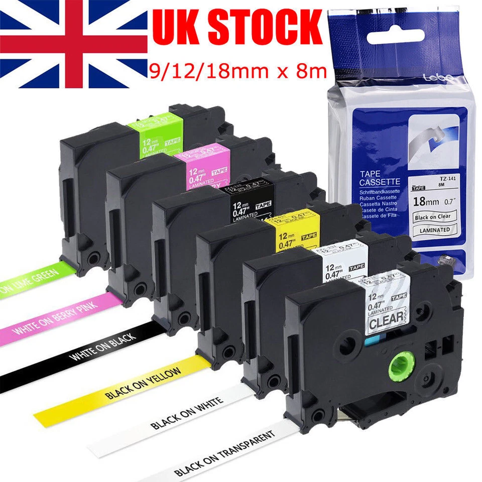 PRESTIGECARTRIDGE Label fits Brother TZ Tze Label Tape fits P-Touch 18mm/12mm/9mm x8m