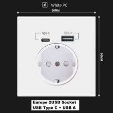 Presa da Incasso USB C + USB A (5V 2.1A) Schuko,Con Contatto di Protezione 16A