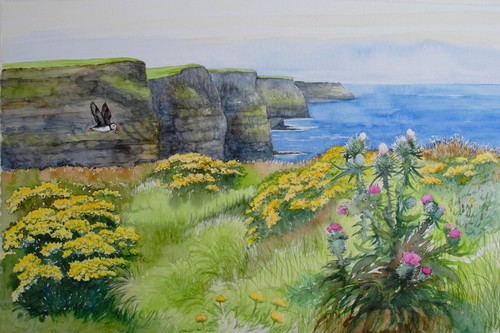 IRISH LANDSCAPE Cliffs of Moher 5 x 7 print of a watercolor painting. Signed. - Picture 2 of 6