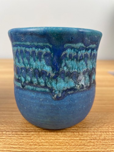 JT Abernathy art pottery Blue Abstract Vase signed Ann Arbor Cranbrook 3.5" Tall - Picture 2 of 5