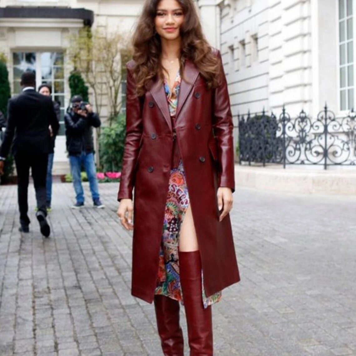 Burgundy Lambskin Leather Trench Coat for Women Size XS S M L XL XXL Custom Made