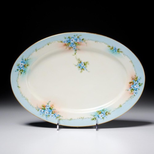 Forget Me Nots Hutschenreuther Blue Floral Porcelain Oval Serving Platter Pair - Picture 3 of 8