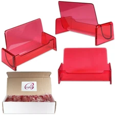 12PCS Clear Red Acrylic Office Business Name Card Holder Display Stand Desktop