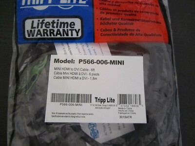 Tripp Lite HDMI-Mini Male to DVI-D Male 6.0' 1.83m Part# P566-006-MINI