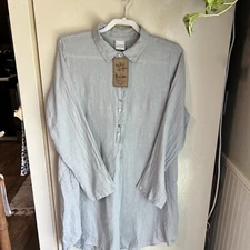 NWT Match Point Long Interest Button Pullover Linen Dress Size Large Lagenlook