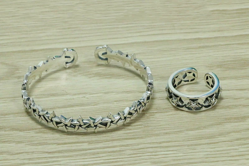 Set Di Gioielli B21 Con Bracciale E Anello Stelle In Argento Sterling 925 - Immagine 3 di 4