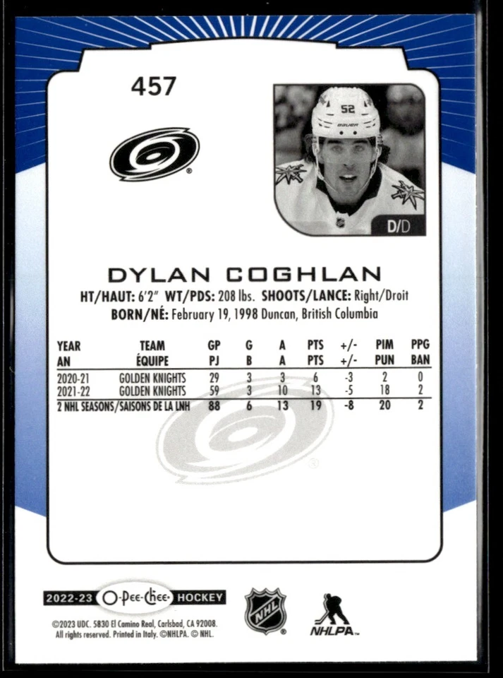 2022-23 O-Pee-Chee Blue Border Dylan Coghlan #457 - Image 2 of 2