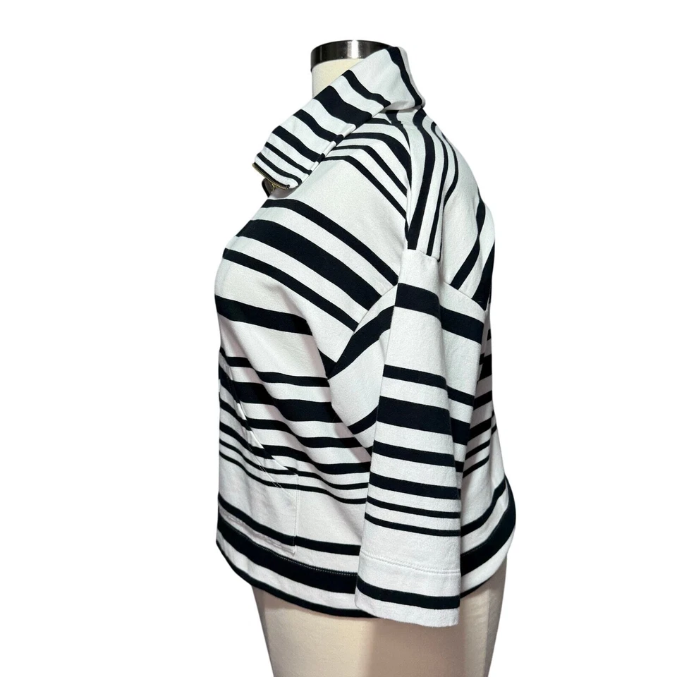 Ruby Rd Women’s XL Striped Zip-Up Jacket Black White Cotton Blend 3/4 Sleeve - Image 4 of 4