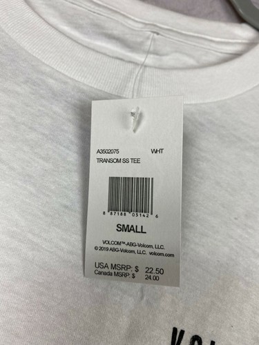 Camiseta Volcom Pequeña Para Hombre Blanca Mangas Cortas Cuello Redondo NUEVA CON ETIQUETAS (A22) - Imagen 4 de 6