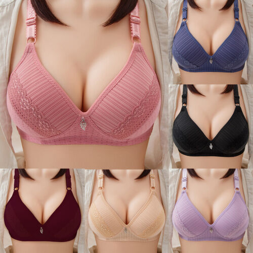 Women Push Up Full Coverage Bra Wireless Deep V Lace Bras Gather Underwear USA##