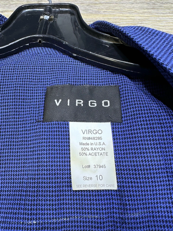 Винтажный Blazer размер 10 резинке костюм верхний синий / черный Houndstooth на Virgo сделано в США - Изображение 4 из 4
