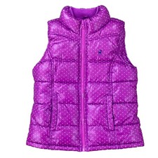 Old Navy Girls Puffer Vest Size M Zip Up Purple Polkadot Fleece Lined
