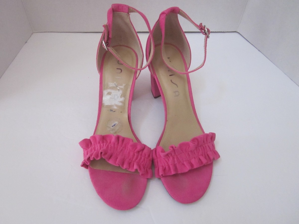 UNISA Pink Faux Suede Ankle Strap Ruffle Toe 3