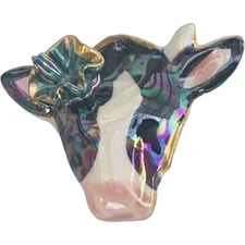 Vintage Cow Slide Button Cover 1.75" 14kt Gold Plated Enamel Figural Jewelry