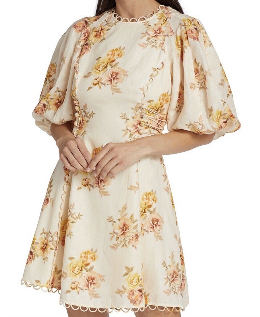zimmermann rosa linen dress Zimmermann Rosa Linen Floral Minidress size 1/us size 6