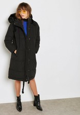 Women's Padded Jacket Lost Ink Longline Quilted Coat - Black - Size 10 Uk