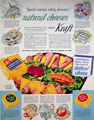 1951 Kraft Sharp Cheddar Swiss Blue & Gouda Cheese Vintage 1950s Print Ad