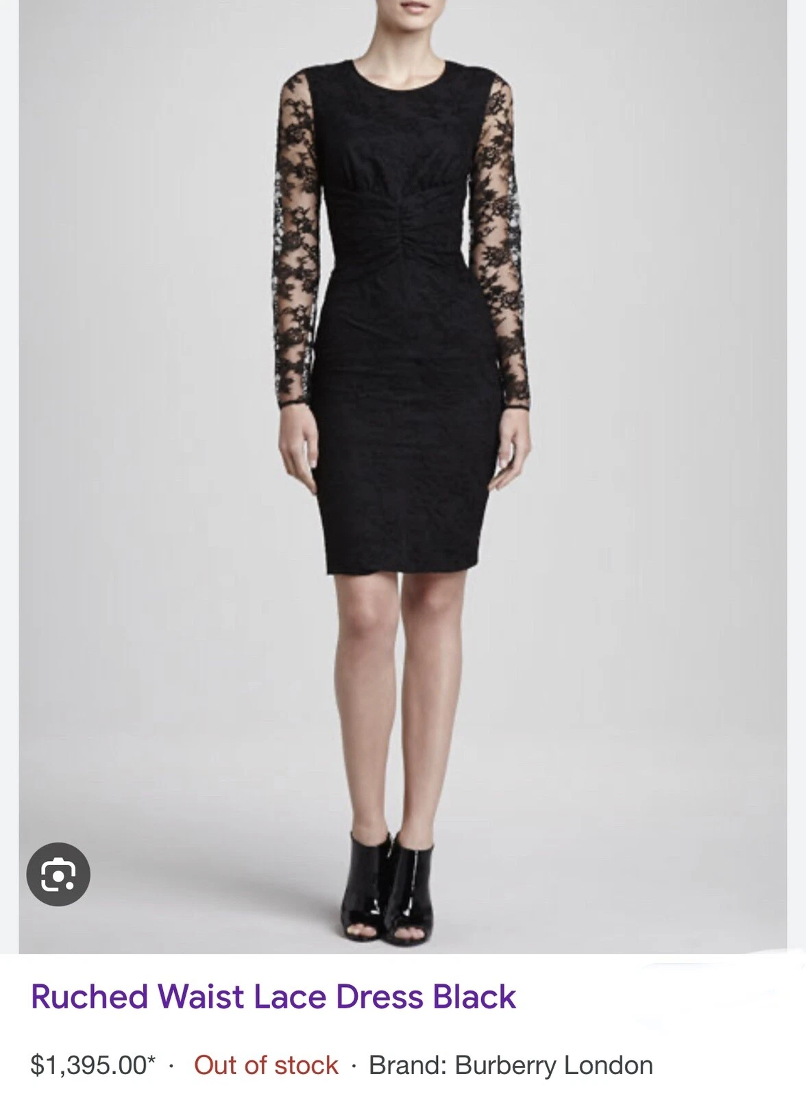 Abito nero in pizzo Burberry vita arricciata taglia UK14 US12 $1 395