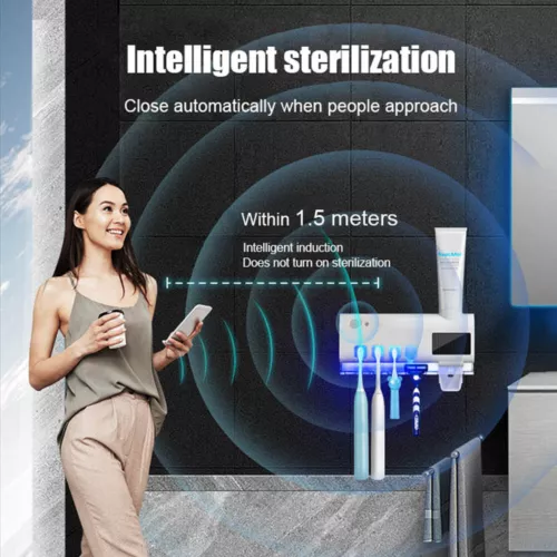 Toothbrush Holder UV Light Sterilizer Cleaner and Automatic Toothpaste Dispenser - Picture 4 of 15