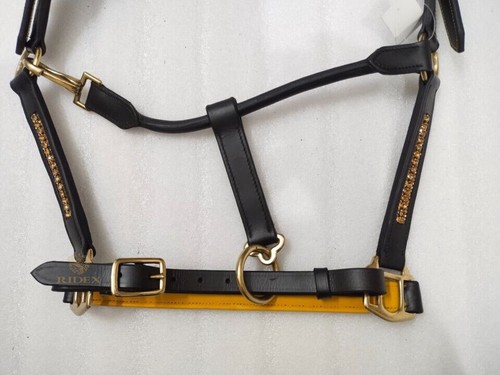 Anatomic Leather Horse Halter 3 Row Golden Crystal With Yellow Padded All Size - Picture 5 of 5