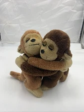 Dakin Vintage Hugging Monkeys Stuffed Plush Toys 1975 Soft 11" Brown Animal Love