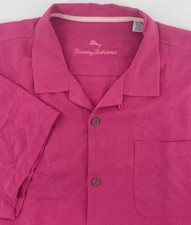 Tommy Bahama Mens XL Pink 100 Silk Short Sleeve Shirt Hawaiian Tropical Resort