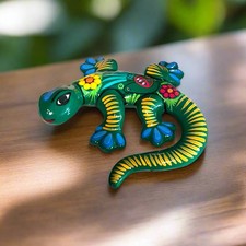 Hand-Painted Talavera Lizard Figurine  Colorful Mexican Wall Decor