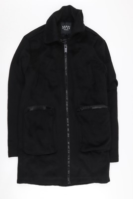 boohooMAN langer Mantel Herren schwarz XS Freizeit Reißverschluss