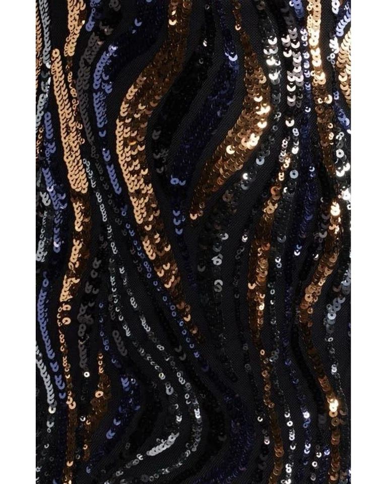 Nuevo con etiquetas $228 Vince Camuto Talla 12 Azul Marino y Dorado Lentejuelas Mini Vestido de Cóctel Hasta la Rodilla Foto 3 de 4