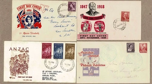 Australia 1949 1965 Lot Group  FDC Cover x4 inc ANZAC Cinderella ANPEX Taxed