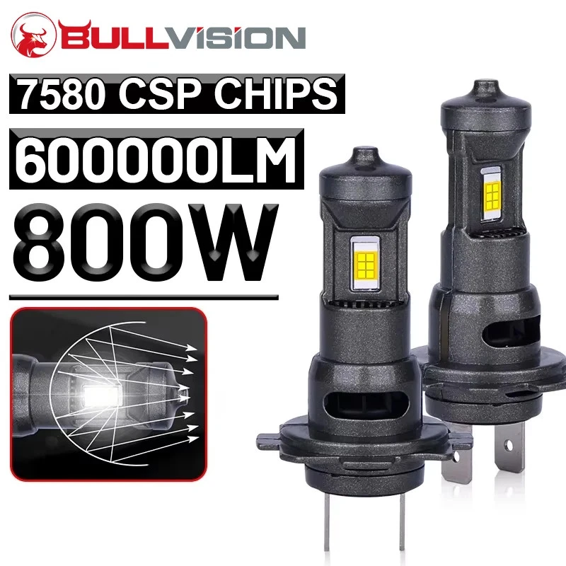 Phares LED Bullvision H7 800W 600000LM 2PCS, éclairage automobile, puce CSP 7580 - Photo 1/4