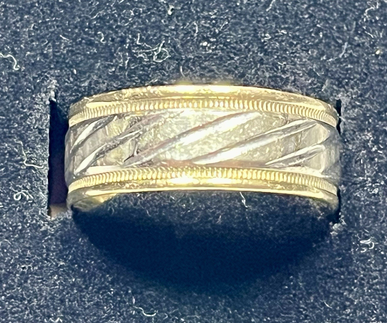 Gold Ring Solid 10K Two Tone Textured Wedding Ban… - image 4