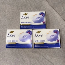 Dove Anti Stress Beauty Bar Soap Blue Chamomile and Oat Milk  3) 3.75OZ Bars New