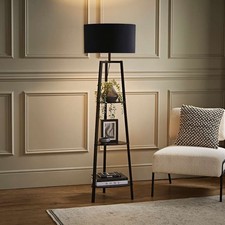 Image of Floor Lamp Shelf Living Room Storage Light Large Lampshade Black Wooden Base