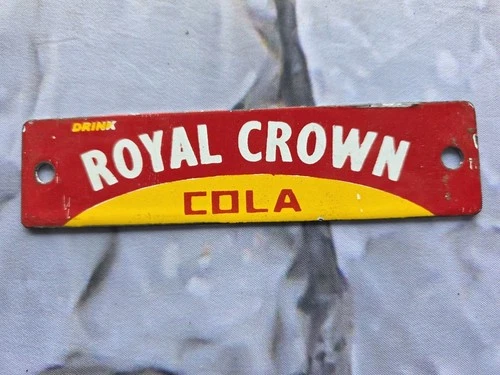 VINTAGE ROYAL CROWN COLA PORCELAIN METAL CRATE TAG SIGN 6"×1.5"