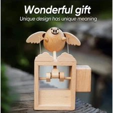 Handmade Wooden Statue Flying Pig Works of Art Made of Wood for House Deco Gift