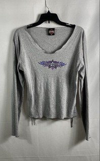 Harley Davidson Women's Gray Star Flame Graphic Long Sleeve Tee Vernal Utah XL