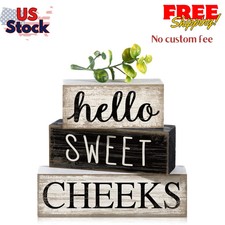 4 Pcs Bathroom Shelf Decor Hello Sweet Cheeks Sign Farmhouse Style Wall Art